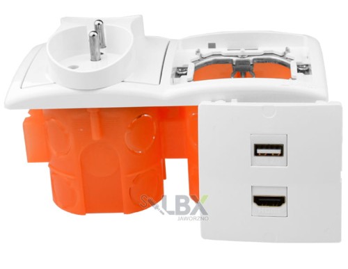 Gniazdo ścienne podtynkowe 1 USB 1 HDMI 2x 230V