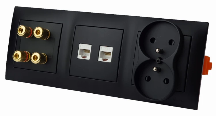 Gniazdka głośnikowe ścienne poczwórne, RJ45 LAN 230V