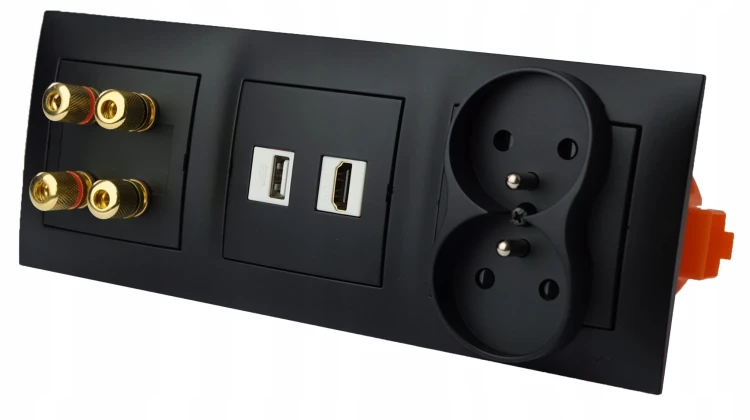 Gniazdka głośnikowe ścienne poczwórne, HDMI USB 230V