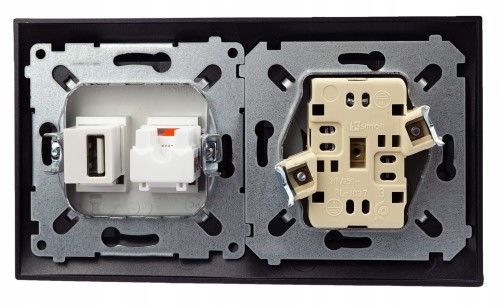 Gniazdo ścienne podtynkowe 1 USB 1 RJ-45 2x 230V