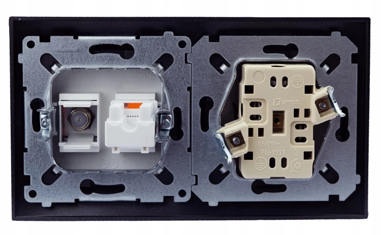 Gniazdo 230V F RJ-45 ścienne podtynkowe czarne