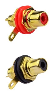 Gniazdka głośnikowe ścienne montażowe RCA cinch pozłacane