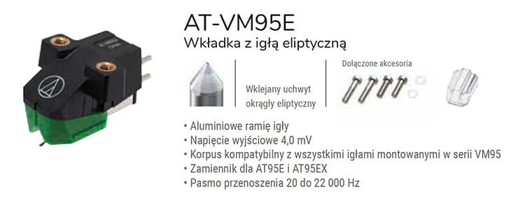 Gramofony i dodatki: wkładka gramofonowa Audio-Technica AT-VM95E.