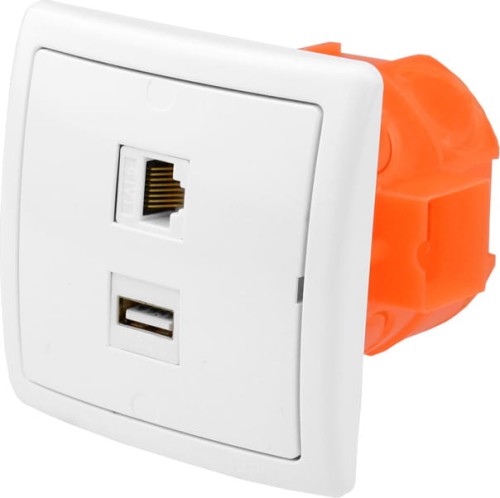 Gniazdka ścienne audio, podtynkowe terminal 1 USB 1 RJ-45