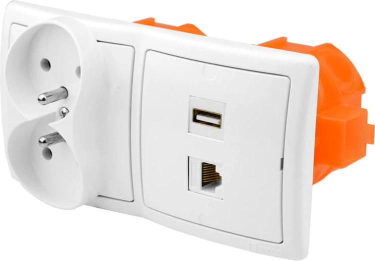 Gniazdka ścienne audio 1 USB 1 RJ-45 2x 230V