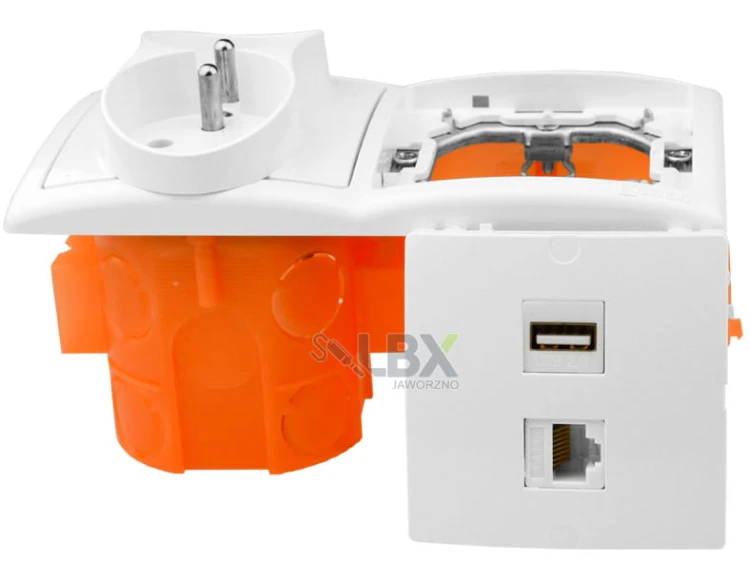 Gniazdka ścienne audio 1 USB 1 RJ-45 2x 230V
