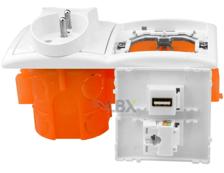 Gniazdka ścienne audio 1 USB 1 RJ-45 2x 230V