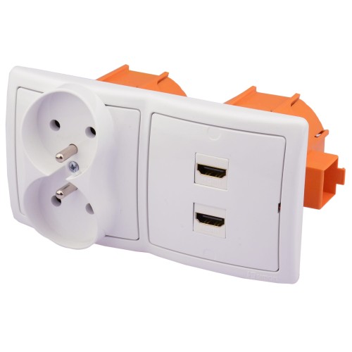 Gniazdka głośnikowe ścienne, 2 HDMI zasilające 230V terminal