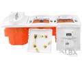 Gniazdka głośnikowe ścienne, podtynkowe 1USB 1RJ-45 4G 2x230V