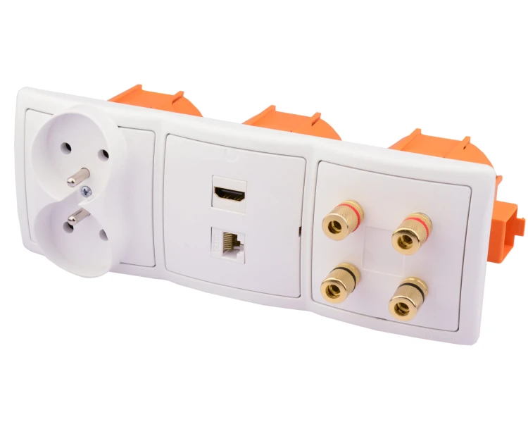 Gniazdka głośnikowe ścienne, HDMI, RJ-45, 230V zasilające terminal